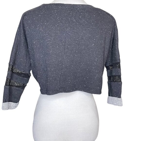 Ambiance Women's Grey 3/4 length Mesh Sleeve Cropped Top Punk Goth Small - Picture 3 of 7